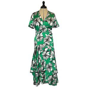 ALEXIS DEANNA CREPE WRAP FLORAL DRESS, GREEN & WHITE (XL)
